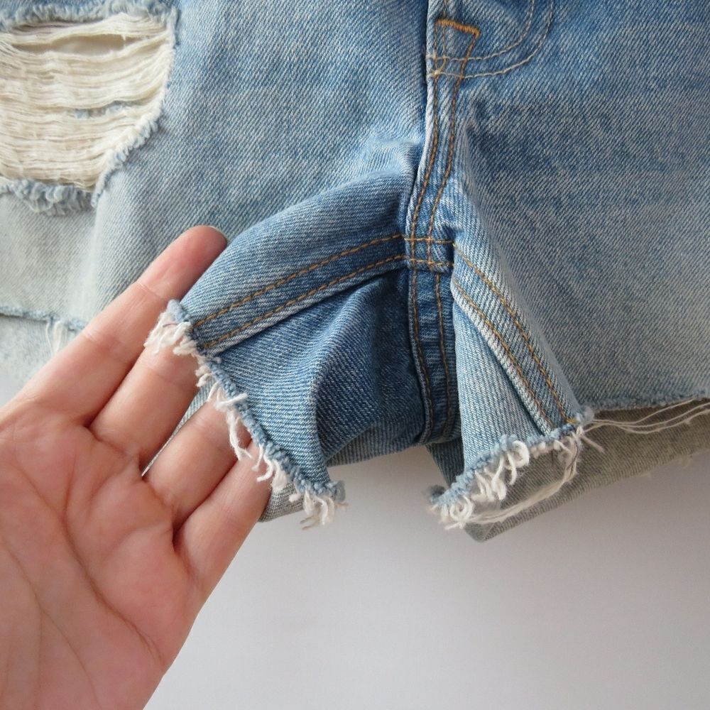 GRLFRND Shorts Women's 28 Blue The Adrianna Boho Distressed Jean Blue Shorts - Picture 10 of 16